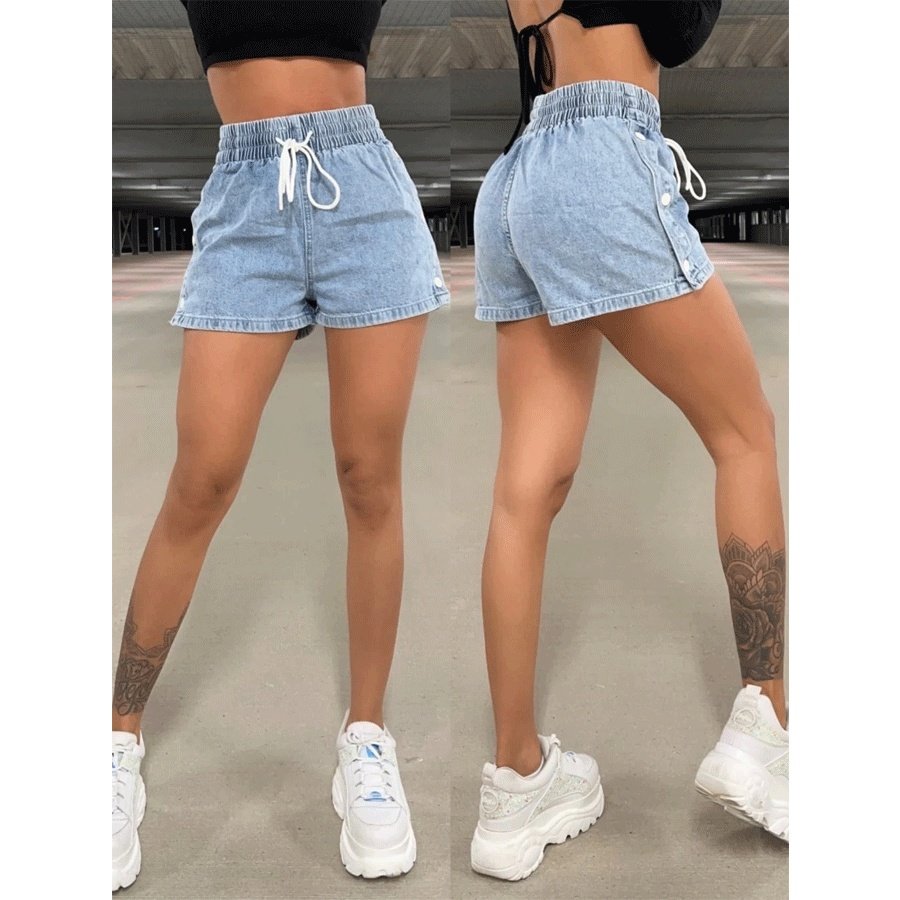 All-matching Elastic Pure Color Slimming Denim Shorts - Image 4