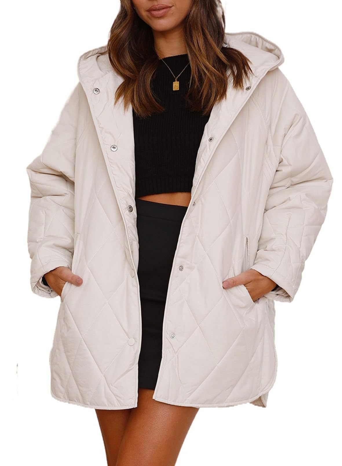 Women's Winter Outerwear Casual Diamond Quilted Hooded Lightweight Jacket - Image 7