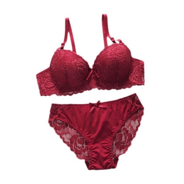 Sexy Gathered Steel Ring Lace Underwear Bra Set - Image 7