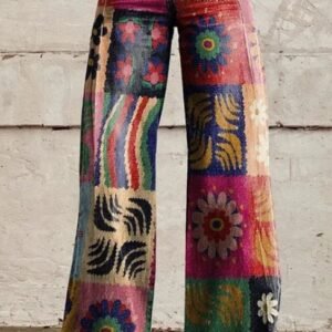 Daily High Rise Pattern Pocket Wide Leg Pants