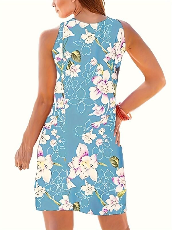 Self-pick-up Plus Size Women's Printed V Neck Micro Stretch Tank Dress Fashion Casual Dresses - Image 3