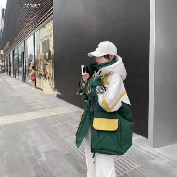 Hooded Loose Fashionable Jacket Contrast Color Thickening - Image 2