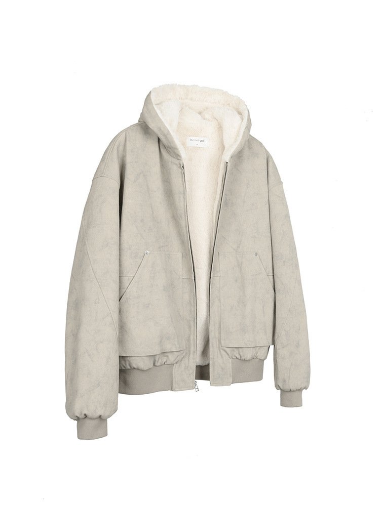 Artificial Mink Hair Marble Mountain Carving Hooded Cotton Jacket - Image 2