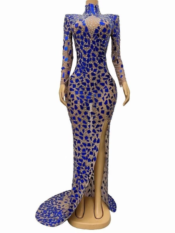 Performance Costume Sexy Elegant Turtleneck Blue Lens Dress Banquet Dress - Image 3