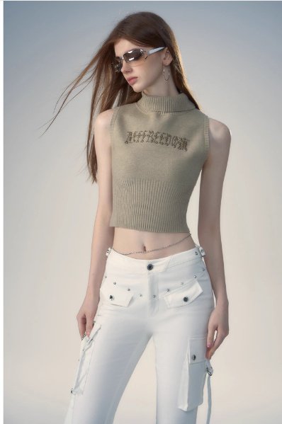 Retro Spicy Girl Letter Printed Knitted Sweater Vest - Image 4