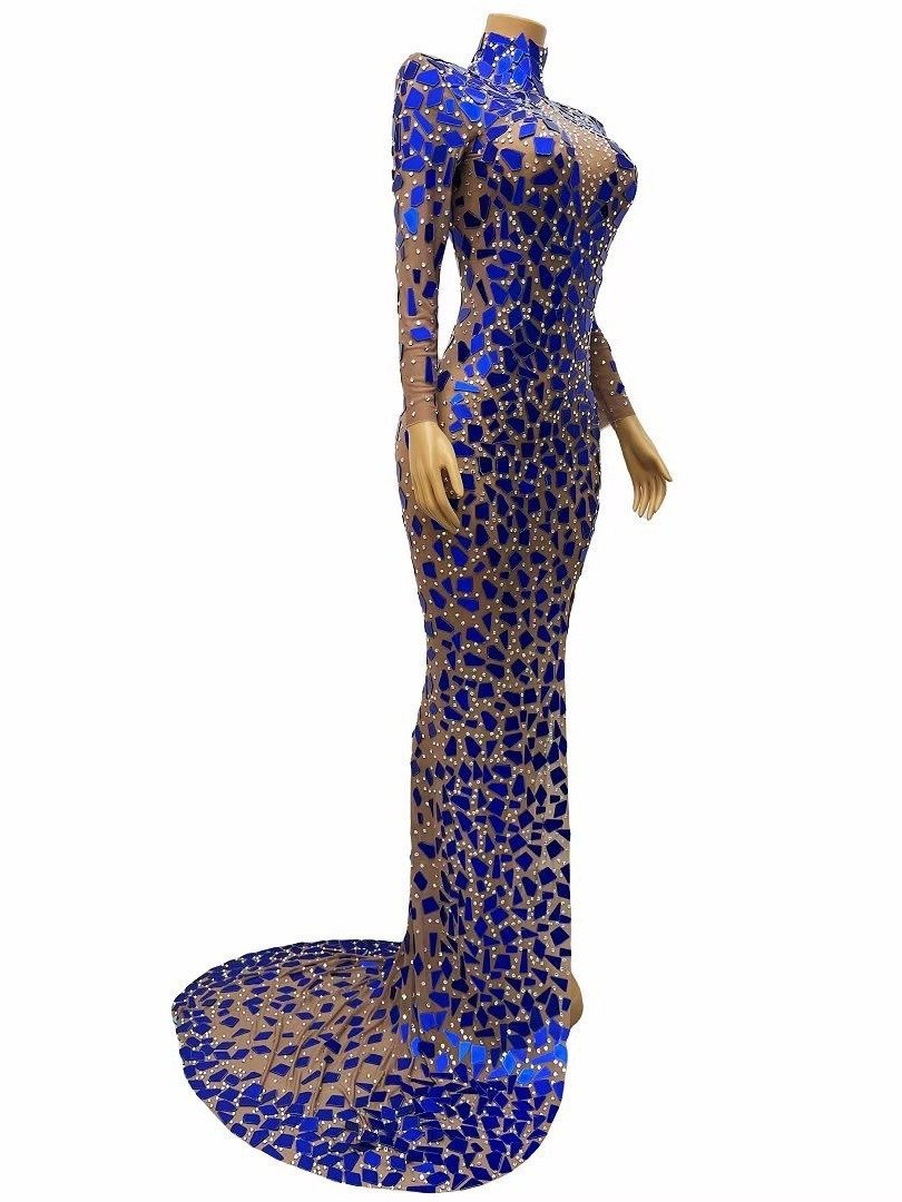 Performance Costume Sexy Elegant Turtleneck Blue Lens Dress Banquet Dress - Image 6