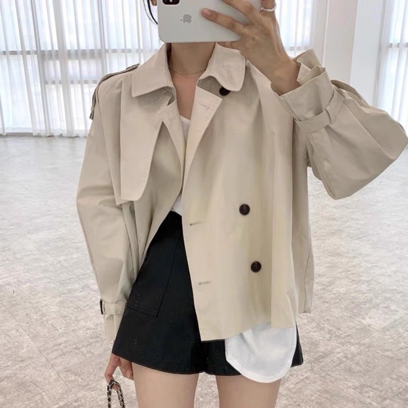 Fall South Lapel Double Breasted Loose Long Sleeve Tooling Style Coat - Image 3