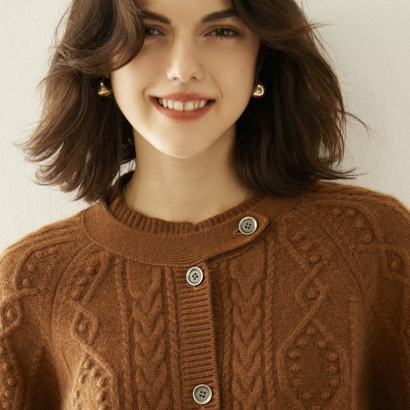 Cashmere Thick Knit Cardigan Women's Sweater - Image 7