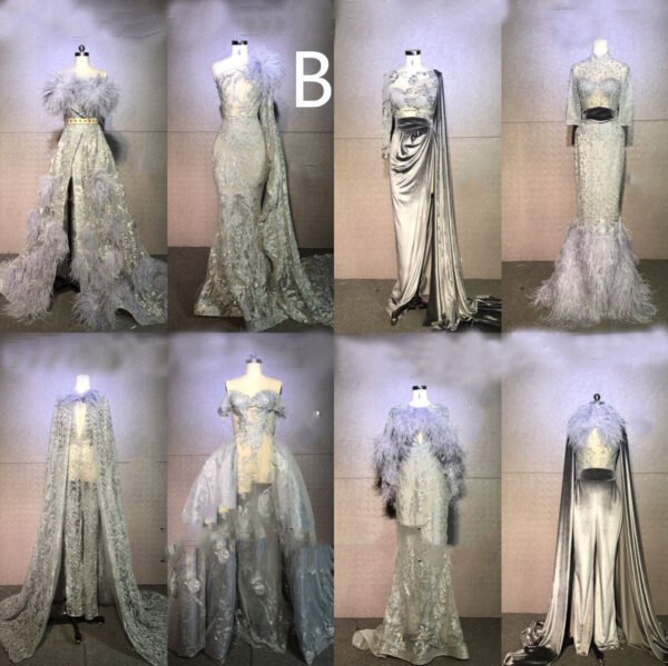 Women's Silver Grey Feather Stage Dresses - Image 8