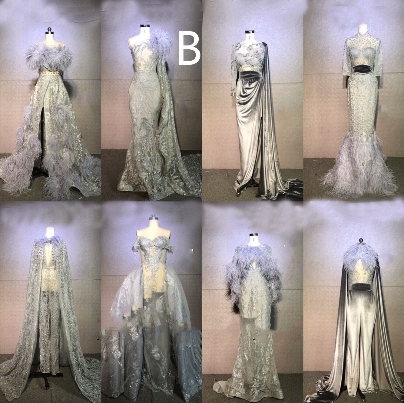 Women's Silver Grey Feather Stage Dresses - Image 8