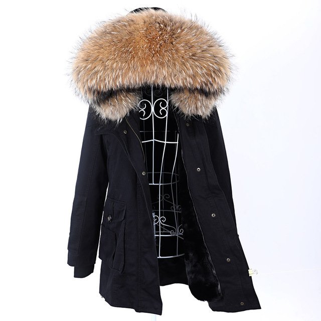 New Big Natural Real Raccoon Fur Collar Coat Luxu - Image 9
