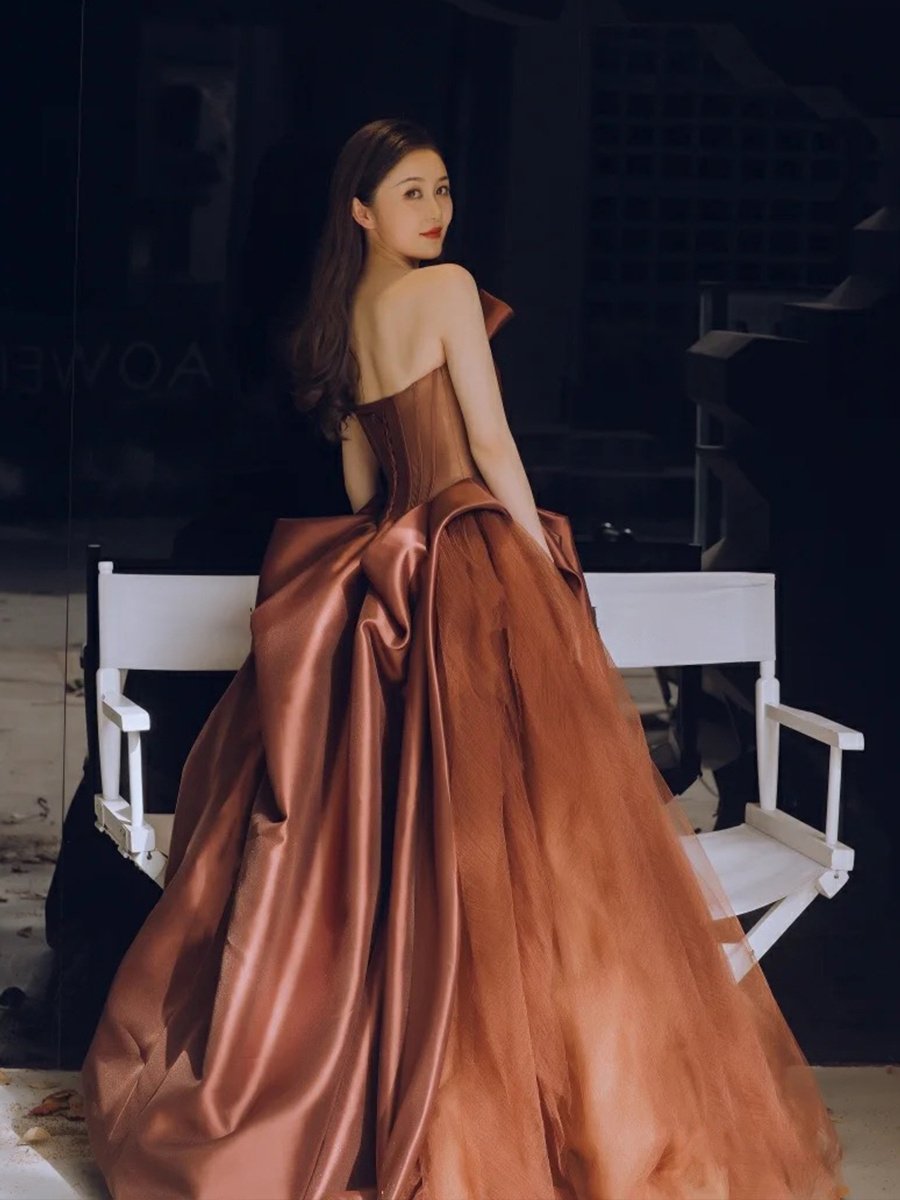 Skinny Banquet Evening With Bra Dresses Coffee Temperament Fluffy Skirt - Image 4
