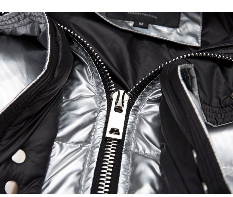 Couples Laser Glossy Thickened Loose Mid Length Down Jacket - Image 5