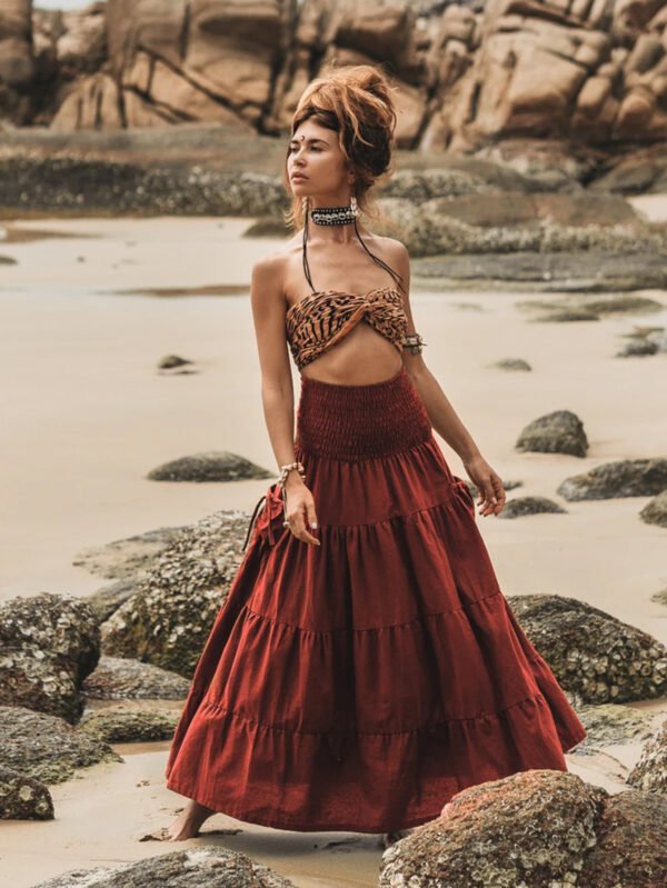 Casual Women Bohemian Loose Solid Skirt - Image 4