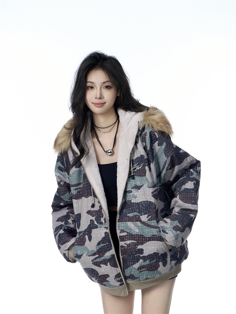 American Vintage Army Green Fur Collar Hood Jacket - Image 5