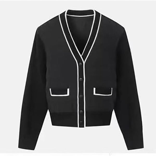 Black And White Simple Fashionable Knitted Coat - Image 4