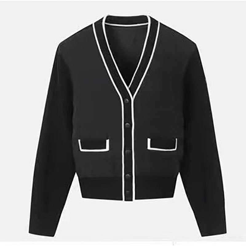 Black And White Simple Fashionable Knitted Coat - Image 4