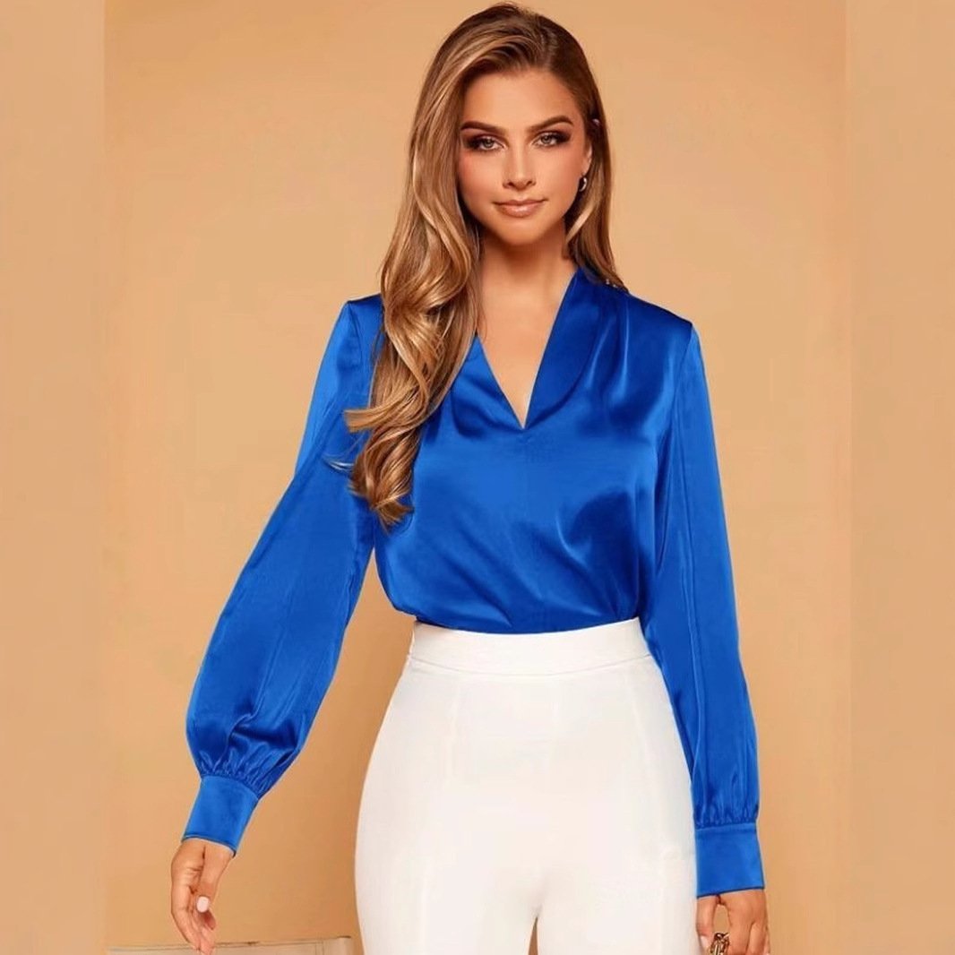 Women's Long-sleeved Satin Shirt - Image 9