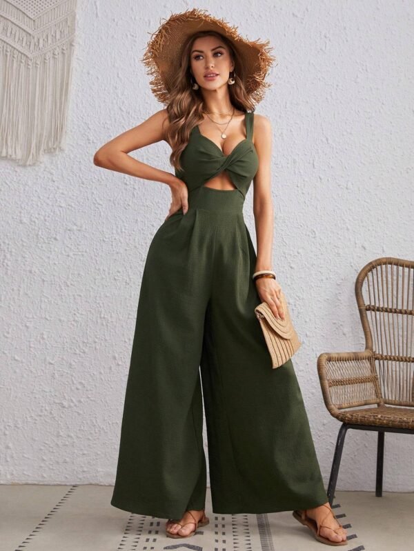 Women's Solid  Loose Overall One Piece Summer Beach Jumpsuit With Spaghetti Straps - Image 3