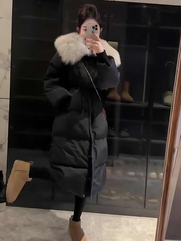 Fur Collar Overknee Long Jacket Women's Waist White Duck Down Coat - Image 5