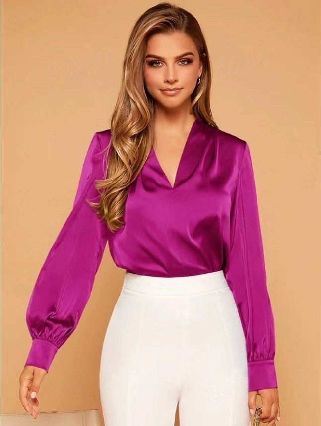 Women's Long-sleeved Satin Shirt - Image 3