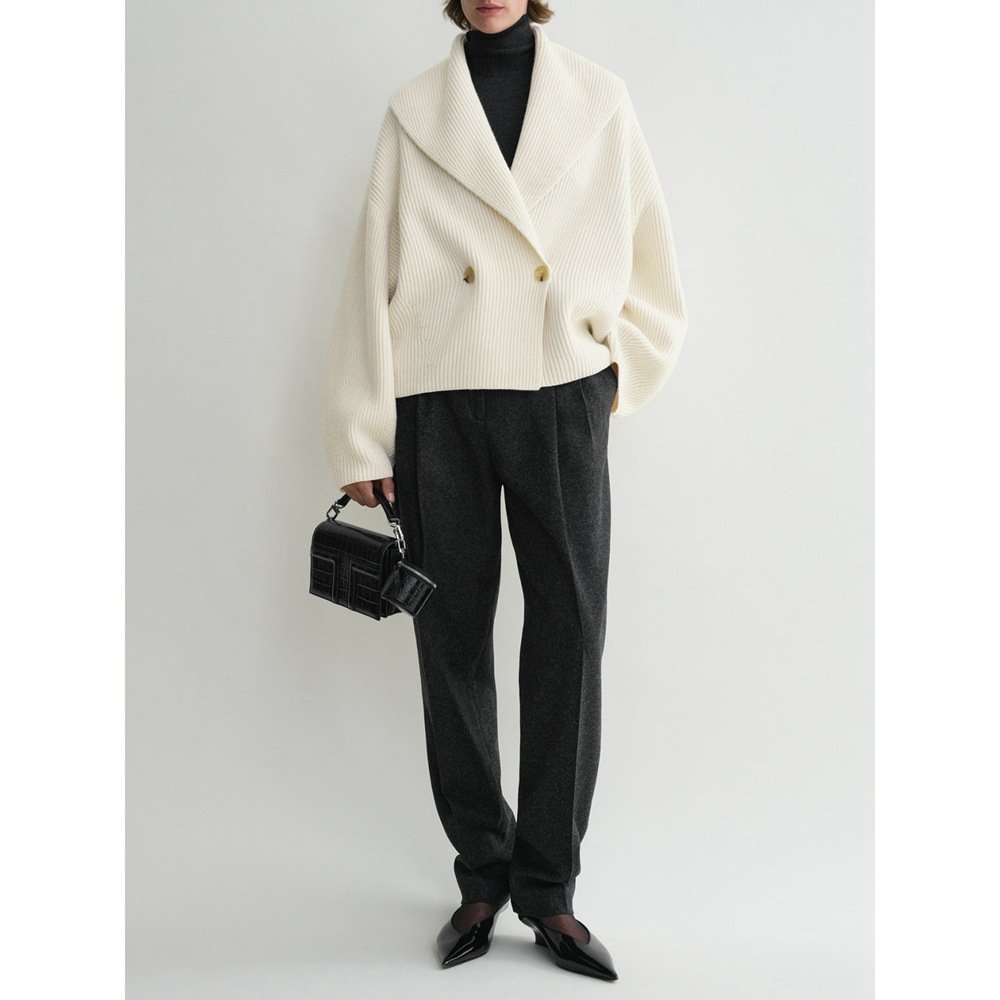 Women's Simple Loose Cardigan With Curved Collar - Image 3