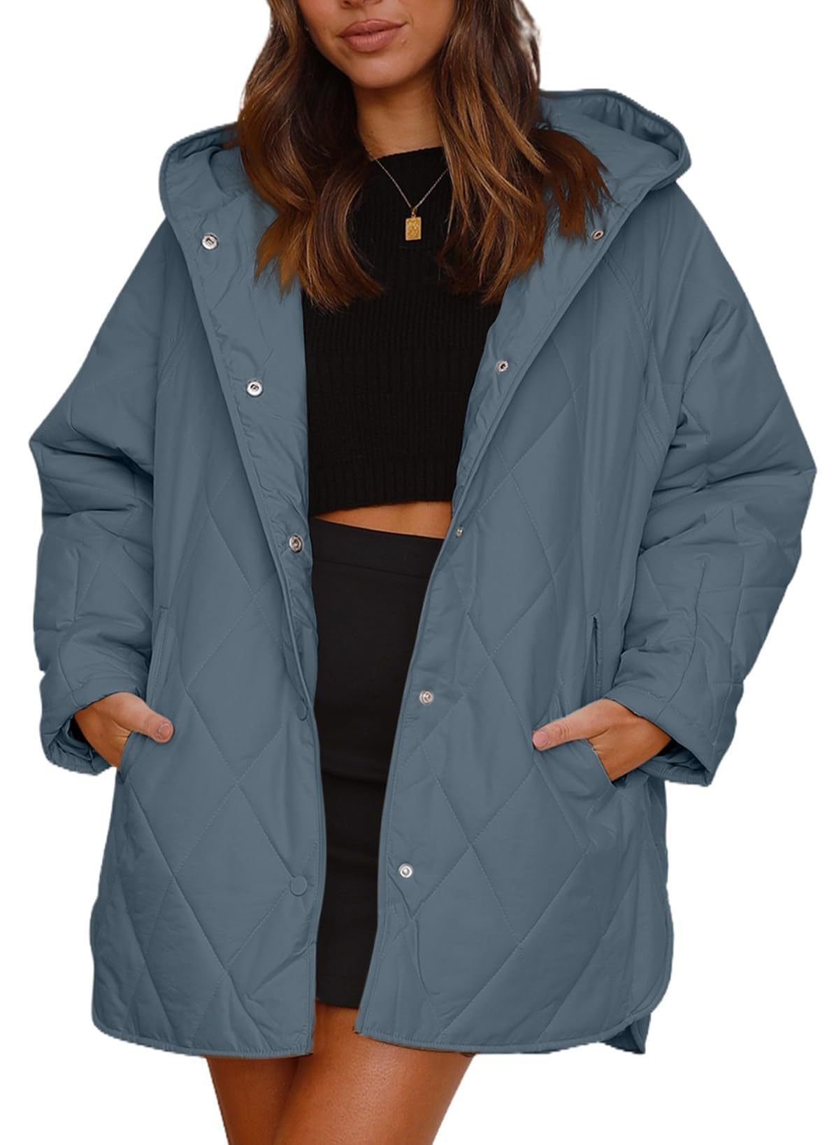 Women's Winter Outerwear Casual Diamond Quilted Hooded Lightweight Jacket - Image 6