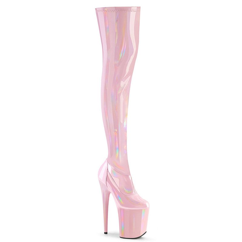 Gold Reflective Patent Leather High Heels Platform Shoes Waterproof  Shoes - Image 5