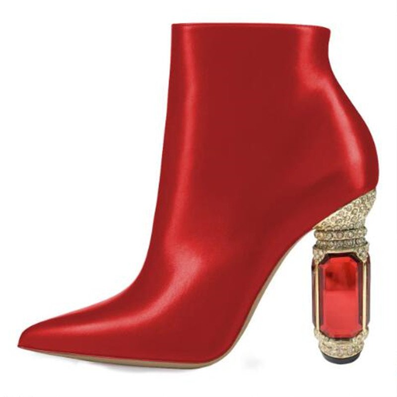 Luxury Rhinestone Gemstone Heel Women Side Zip Short Boots - Image 4