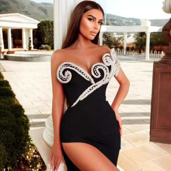 High-end Rhinestone High Slit Dress - Image 3
