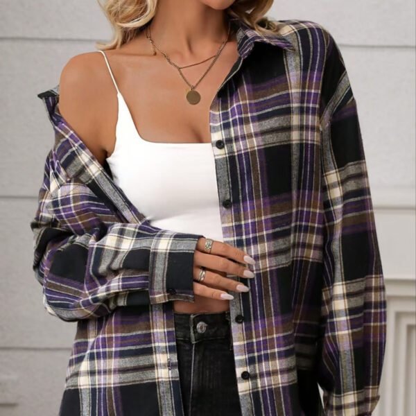 Casual Loose Retro Plaid Shirt For Women - Image 5