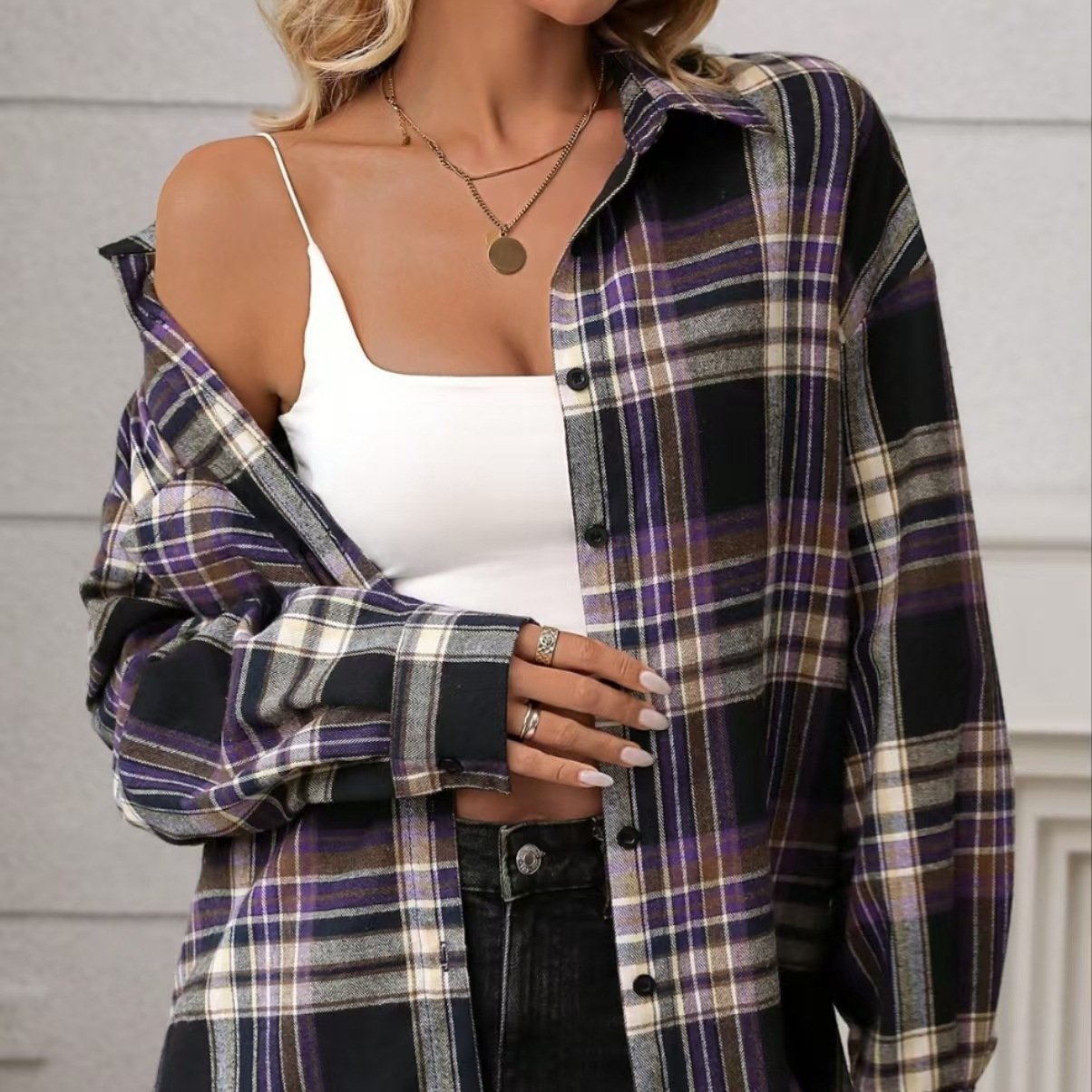 Casual Loose Retro Plaid Shirt For Women - Image 5