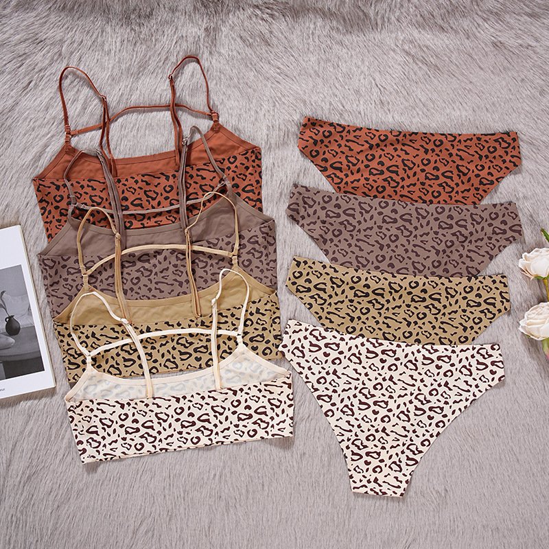 Sexy Leopard Print No Trace No Steel Ring Bra Set