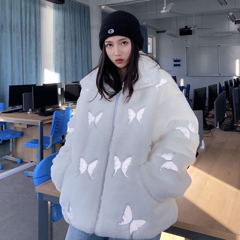 Casual Loose Plush Reflective Faux Leather Coat - Image 5