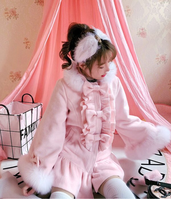Women's Fox Fur Collar Mid Length Woolen Coat - Image 3