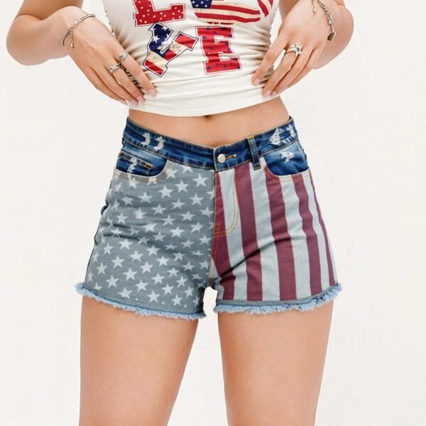 Women's Mid-Rise Patriotic Flare Jeans Slim Fit Full-Length With American Flag Print For 4th Of July Stretch Denim For Holiday Events