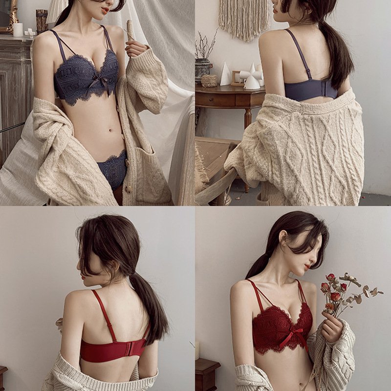 Lace Style Gathered No Steel Ring Girl Comfortable Sexy Adjustment Bra Set - Image 7