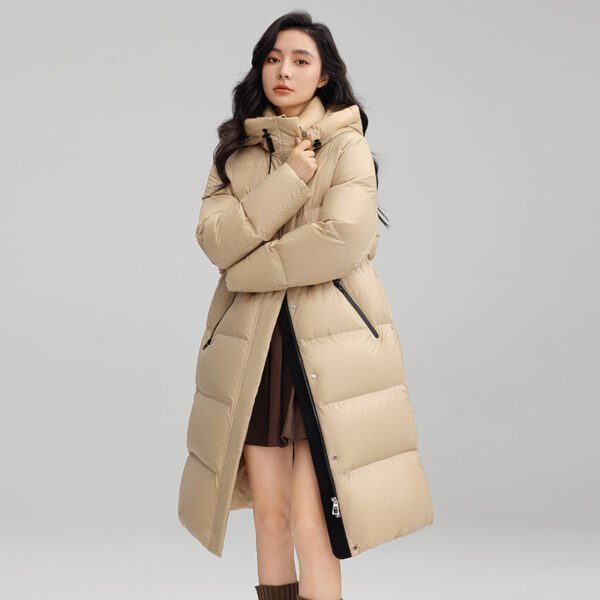 Drawstring Waist Long Below The Knee Down Jacket Women's Winter Casual Warm Jacket - Image 3