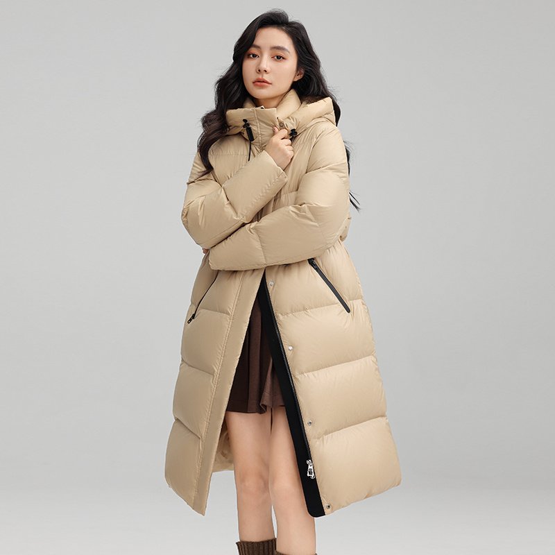 Drawstring Waist Long Below The Knee Down Jacket Women's Winter Casual Warm Jacket - Image 3