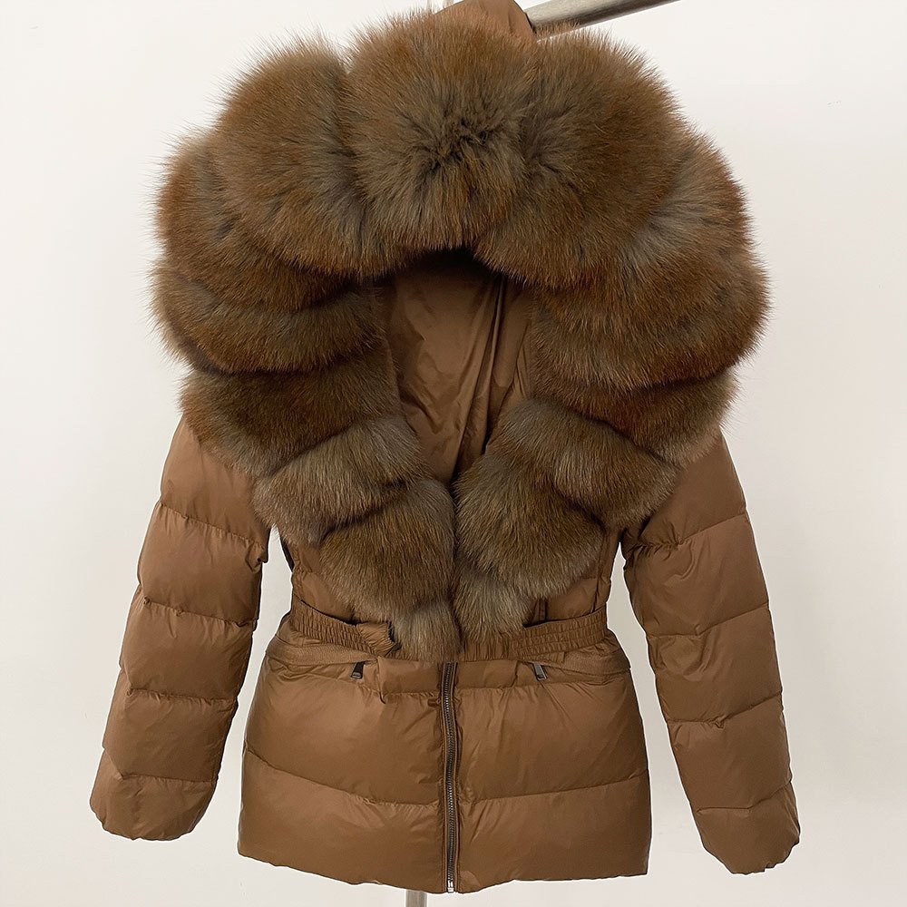 Short Women's Thickened Slim Fit Waist-tight Fur Down Jacket - Image 2