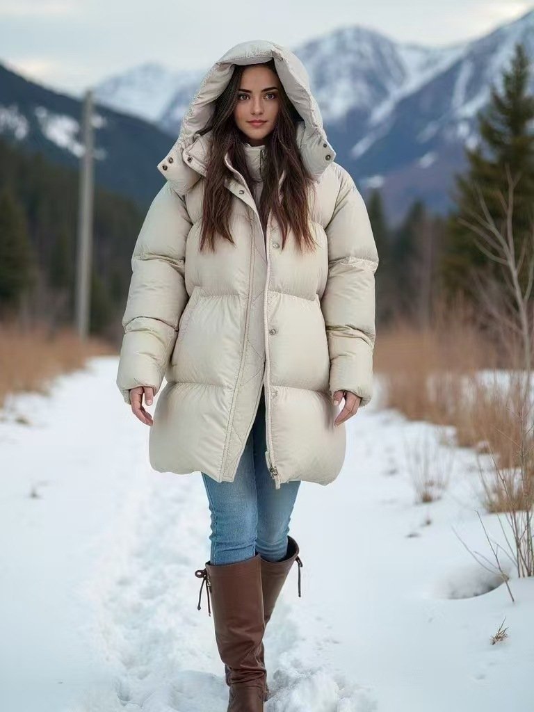 Short Hooded Double Zipper White Duck Down Lightweight Down Warm Jacket - Image 6