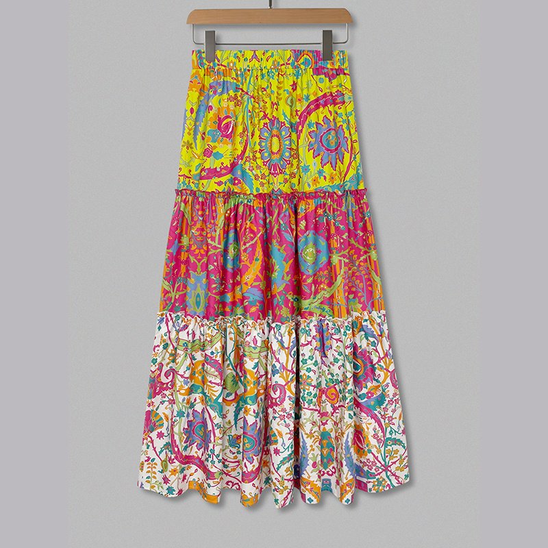 Women's Color Block Floral Print Skirt - Image 4