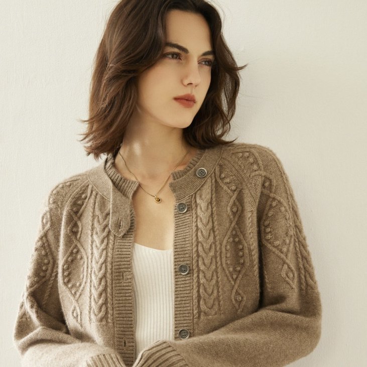 Cashmere Thick Knit Cardigan Women's Sweater - Image 4