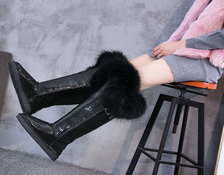 Leather Hair Knee High Boots For Women - Image 6