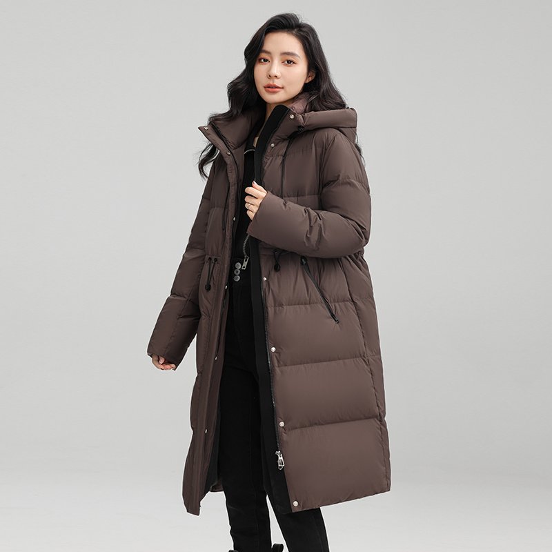 Drawstring Waist Long Below The Knee Down Jacket Women's Winter Casual Warm Jacket - Image 2