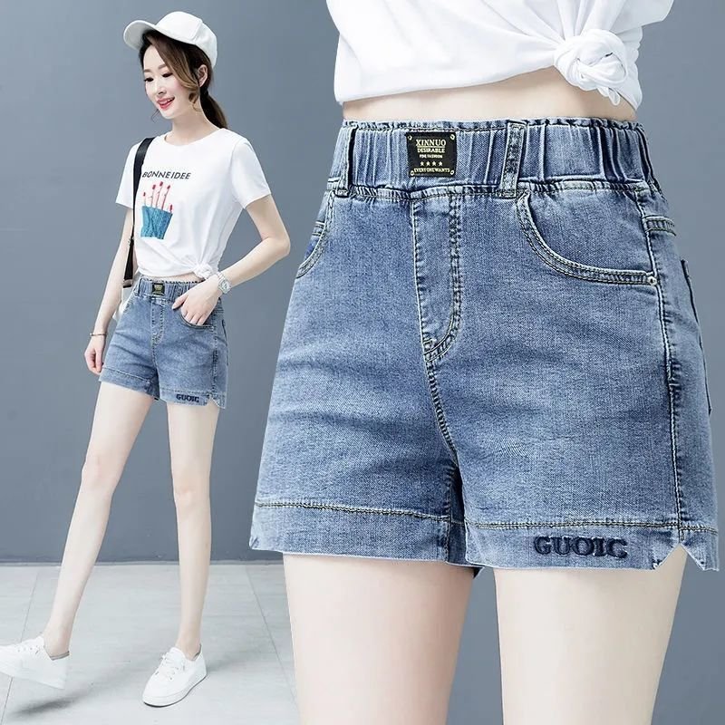 High Waist Denim Shorts Women Elastic Wide Leg - Image 5