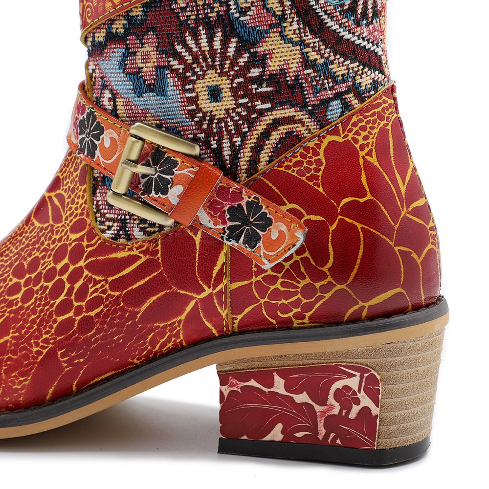 Large Size Retro Heavy Industry Printed Boots For Women - Image 9