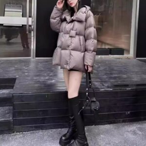 Short Hooded Double Zipper White Duck Down Lightweight Down Warm Jacket