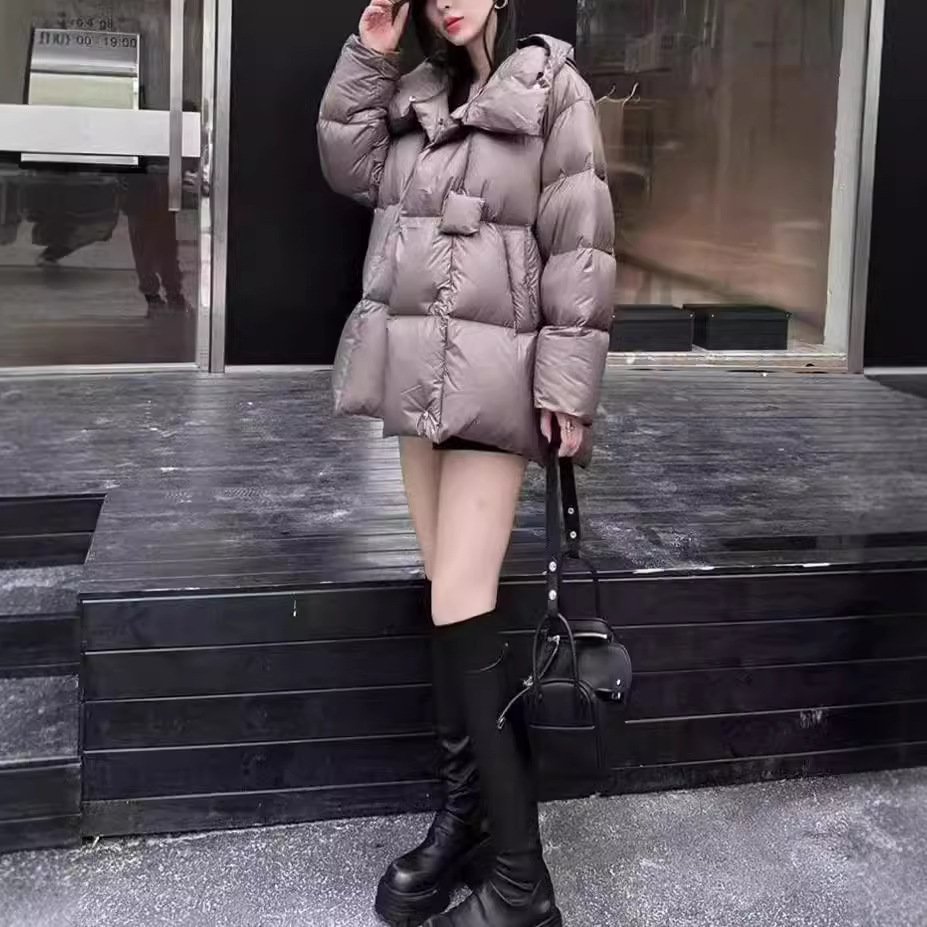 Short Hooded Double Zipper White Duck Down Lightweight Down Warm Jacket