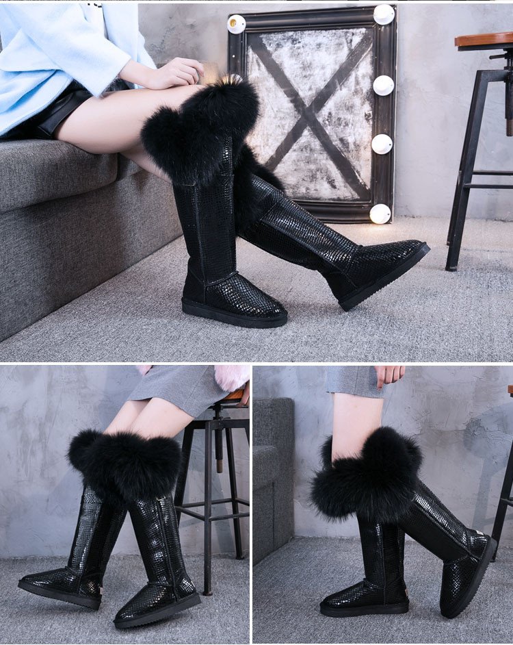 Leather Hair Knee High Boots For Women - Image 3